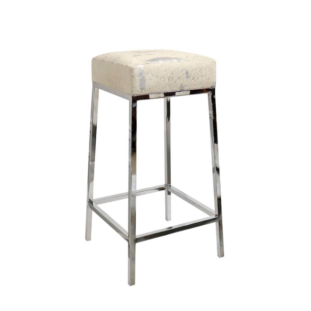Pasargad Home Safari Cowhide & Stainless Steel Bar Stool - W16"XD16"XH30"
