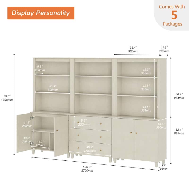 71" Tall Pantry Cabinet Set of 3, Modern Kitchen Storage Pantry with Drawers and Doors, Modular Storage Cabinets for Dining Room