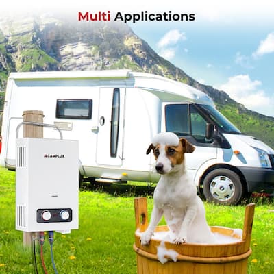 CAMPLUX 1.58 GPM Outdoor Portable Propane Tankless Water Heater with Handle, White
