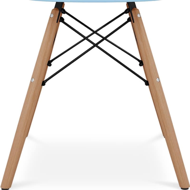 Blue And Natural Heavy Duty Plastic And Solid Wood Dining Arm Chair
