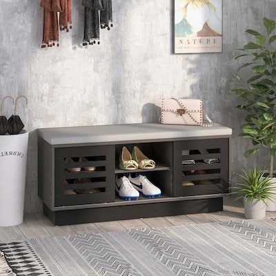 Shoe Storage Bench with Cushion Shoe Storage Organizer Grey/Natural