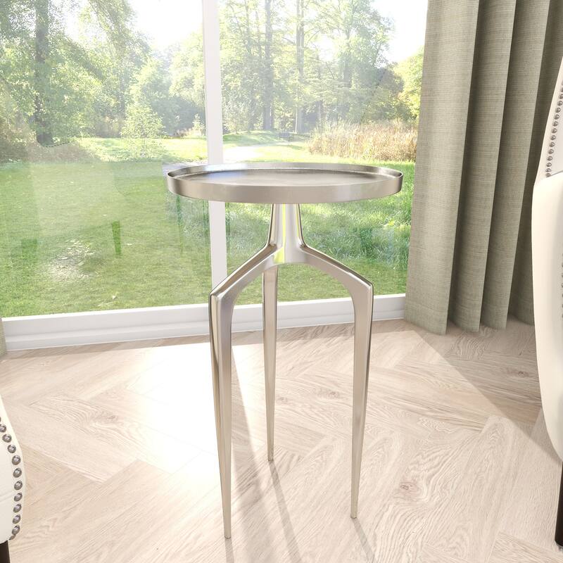 Aluminum Metal Tray Inspired Top Accent Table with 3 Tripod Legs - Gold, Silver or Black - Roche River Decor