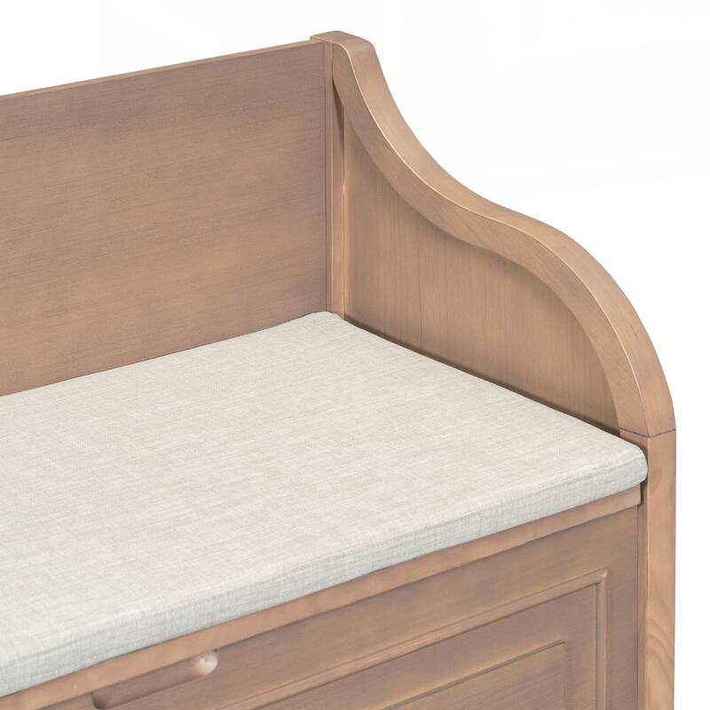 Rustic Style Solid wood Entryway Multifunctional Storage Bench with Safety Hinge