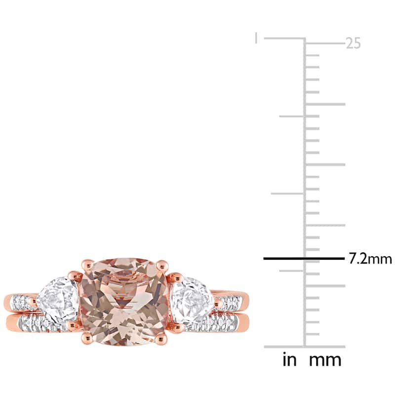 Miadora 10k Rose Gold Morganite White Topaz & 1/10ct TDW Diamond 3-Stone Bridal Ring Set