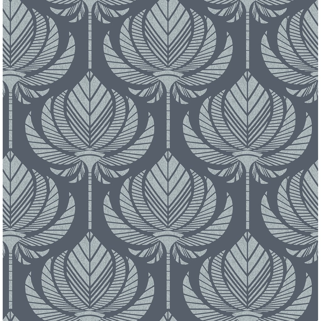 A-Street Prints Palmier Navy Lotus Fan Wallpaper