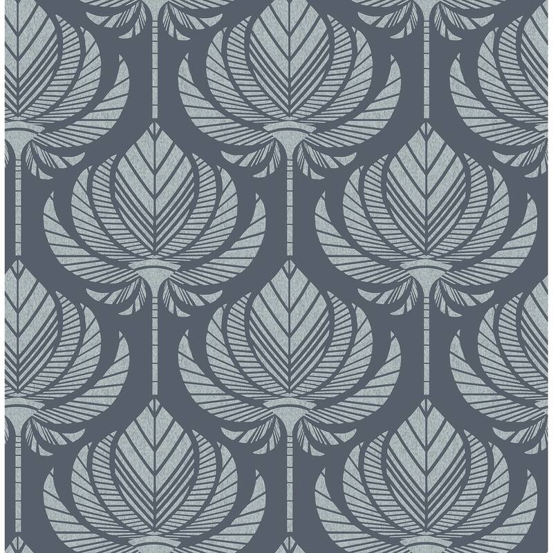 A-Street Prints Palmier Navy Lotus Fan Wallpaper