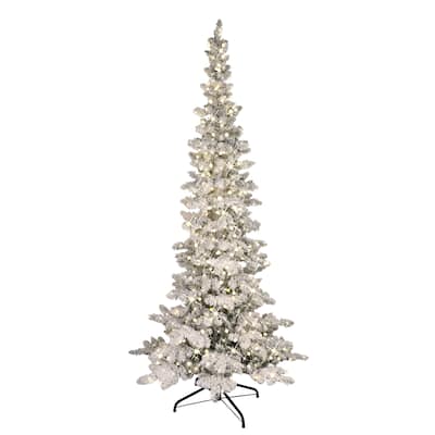 Puleo International 6.5 ft. Pre-Lit Flocked Whistler Artificial Pine Tree
