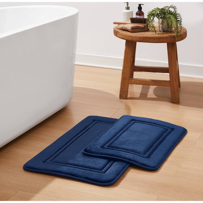 Simply Essential Antimicrobial Memory Foam Set of 2 Bath Rug - (1)17x24, (1)20x30 - Navy Blue