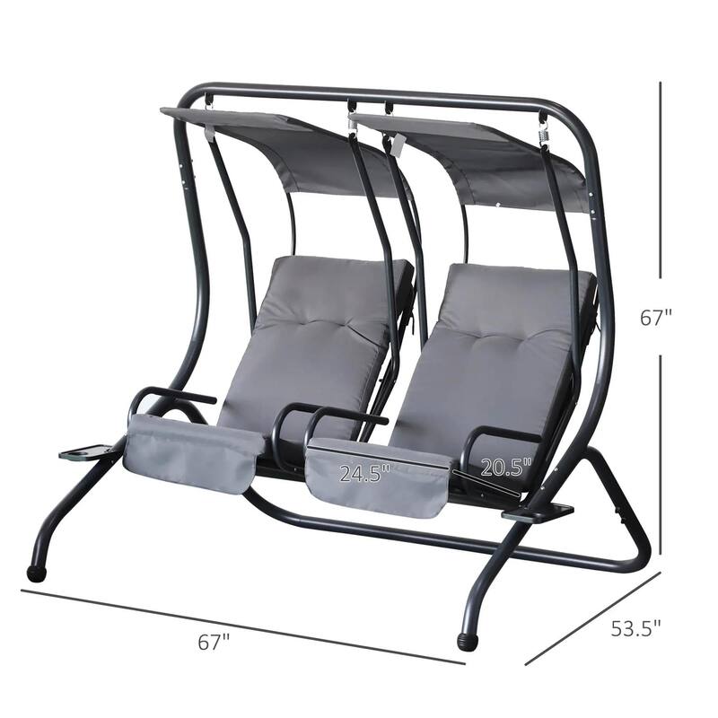 Cozy 2-Seater Outdoor Swing Chair with Cup Holder and Removable Canopy