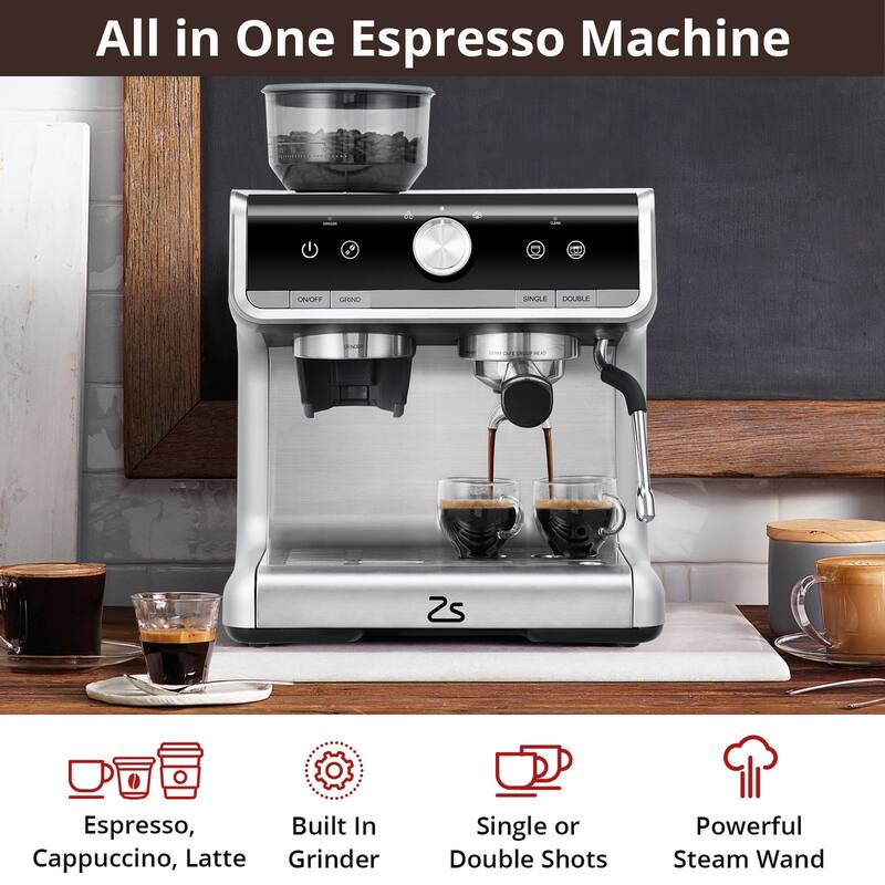 1450W 20 Bar Espresso Machine with Grinder and Milk Frother