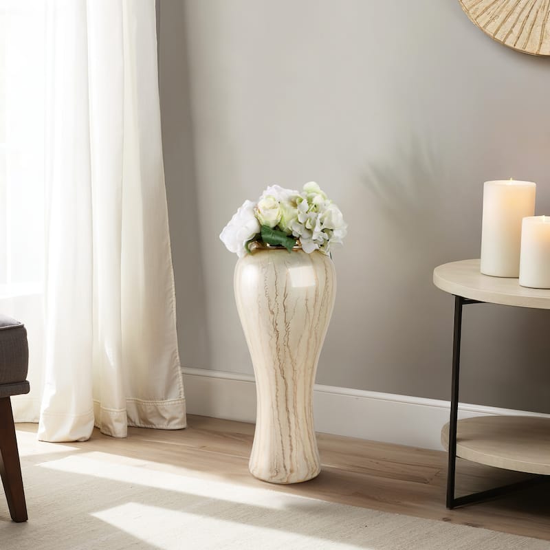 Glass Floor Vase with Tapered Body Rounded Lip Modern Glam Accent - 9" x 9" x 21"