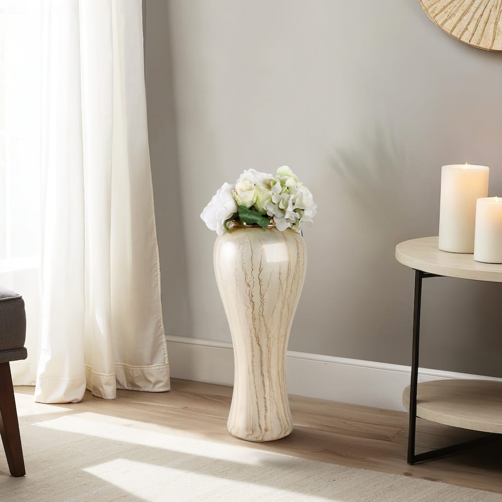 Glass Floor Vase with Tapered Body Rounded Lip Modern Glam Accent