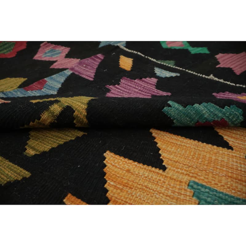 Hand Woven Oriental 100% Wool Carpet Southwestern Tribal Black Kilim Area Rug - 11' 6'' X 8' 2''