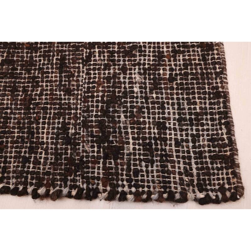 ECARPETGALLERY Braid weave Sienna Dark Brown Wool Kilim - 8'0 x 10'0