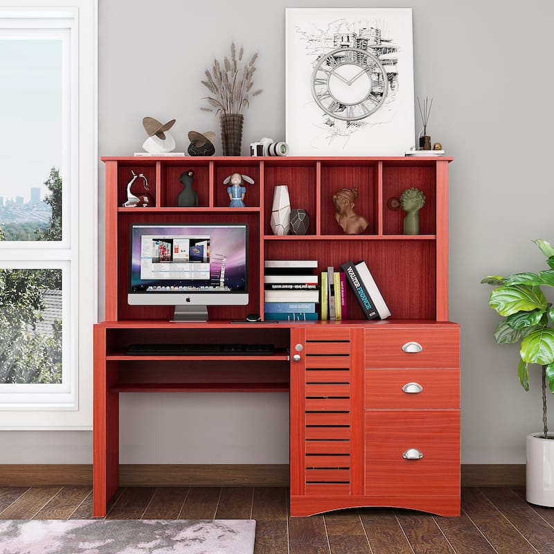 Home Office Computer Desk with Hutch, Antiqued finish