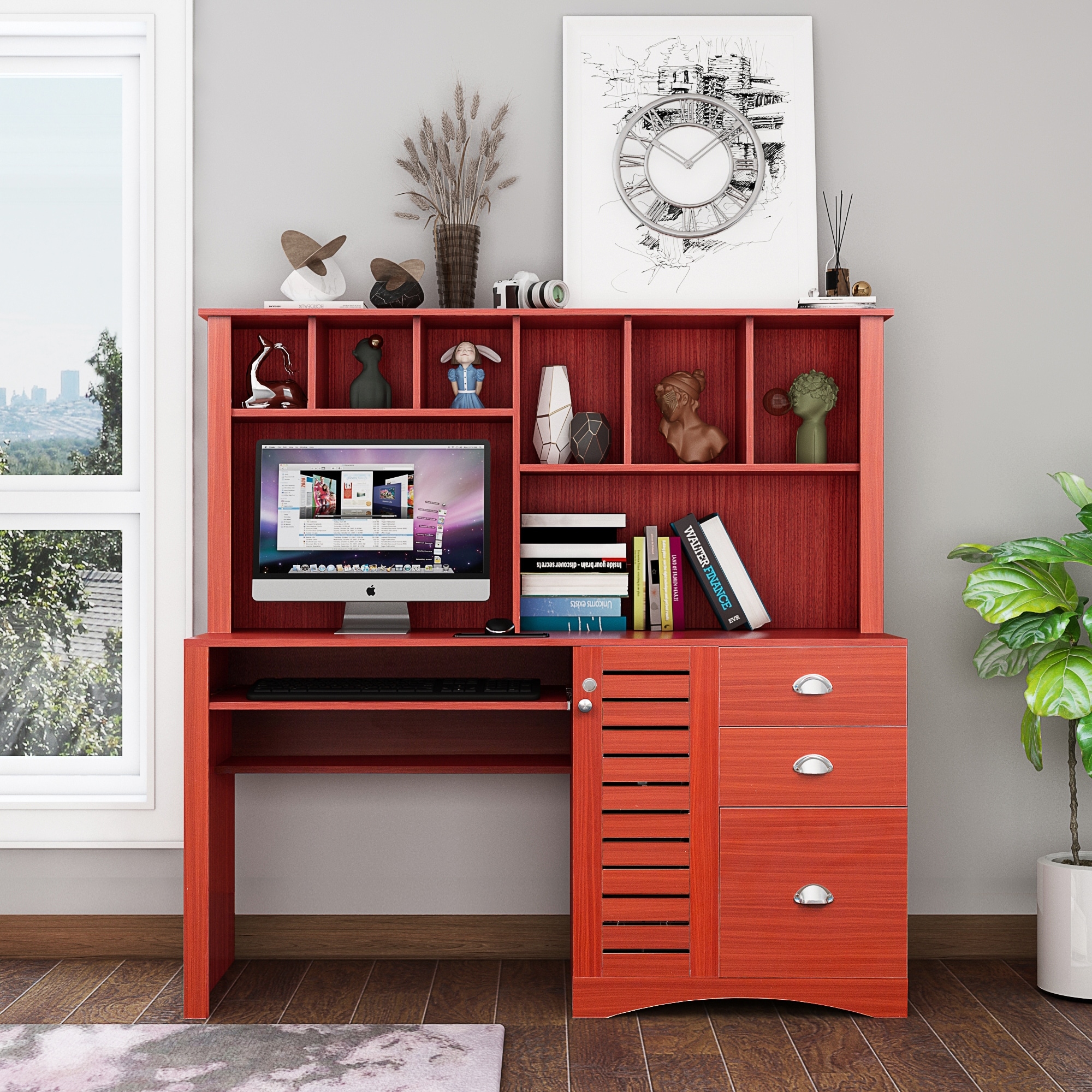 Student computer outlet desk with hutch