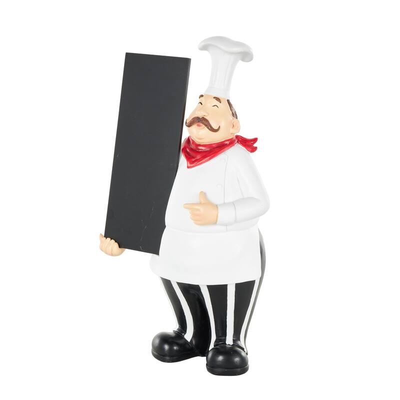White Polystone Kitchen Decorative Figurine Chef Decorative Sculpture with Chalkboard