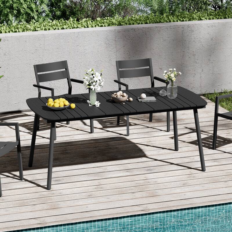 Outdoor Patio Dining Table Rectangular Aluminum Outdoor Table for 6/8/10 Person - Black, 70.9 inches long