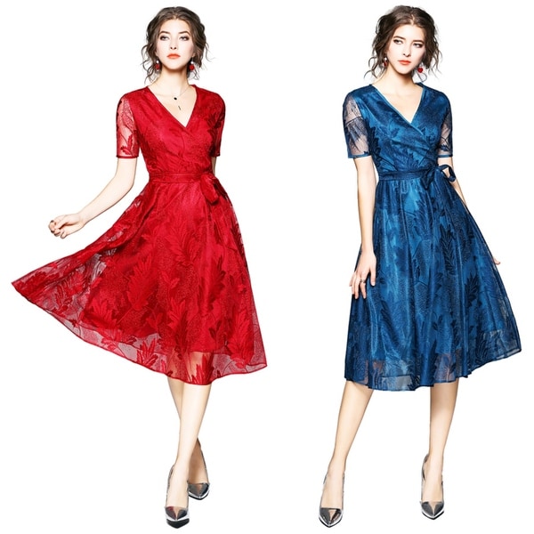 Feather Pattern Lace Cocktail Party Dresses