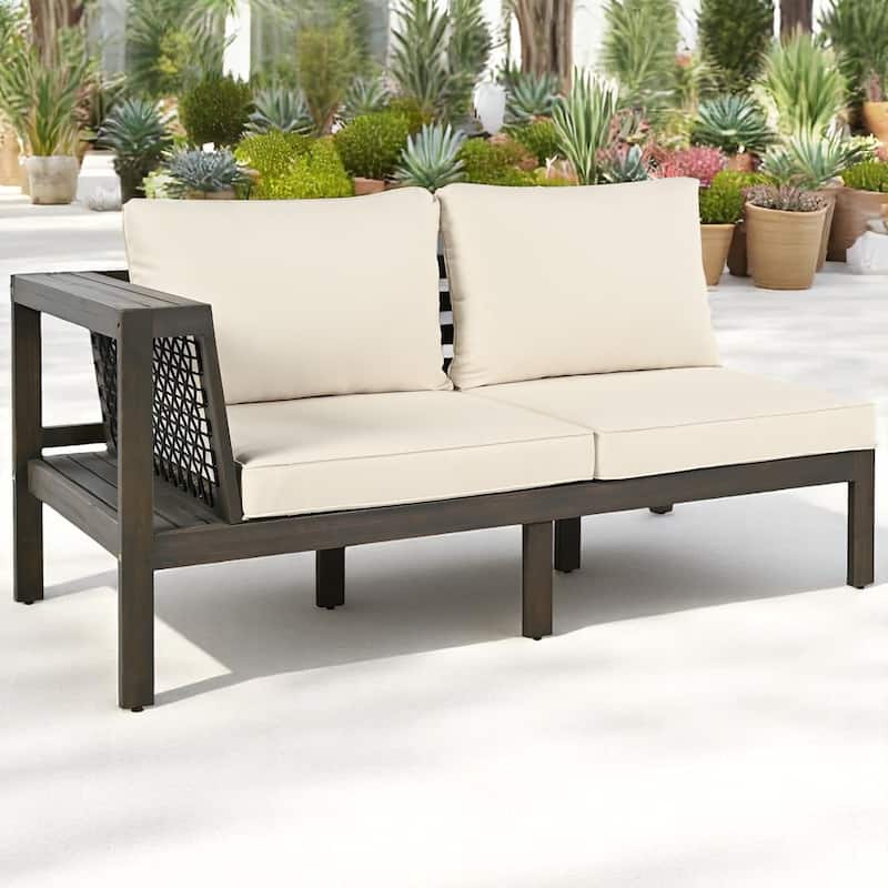 4-Piece Acacia Wood Patio Furniture Set with Armrests, Cushions and Pillows,Outdoor Sectional Sofa for Balcony, Garden,or Deck