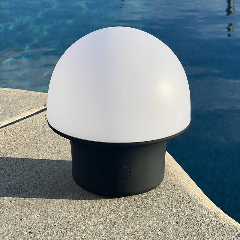 Portobello 6.6 in Matte Black Modern Portable Indoor/Outdoor Integrated LED Bedside Table Lamp with Built-In Dimmer