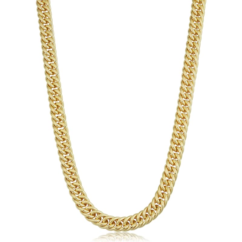 Solid 14k Yellow Gold Filled 7.0 mm Double Curb Link Chain Necklace For Men and Women