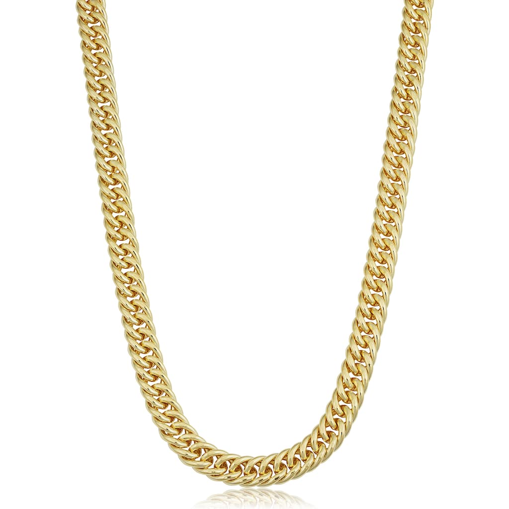 Solid 14k Yellow Gold Filled 7.0 mm Double Curb Link Chain Necklace For Men and Women