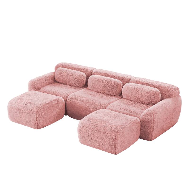 114.6" Modern Plush Boneless Couch with Deep Seat, Sectional Couches for Living Room, Upholstered Cloud Sofa with 2 Ottoman