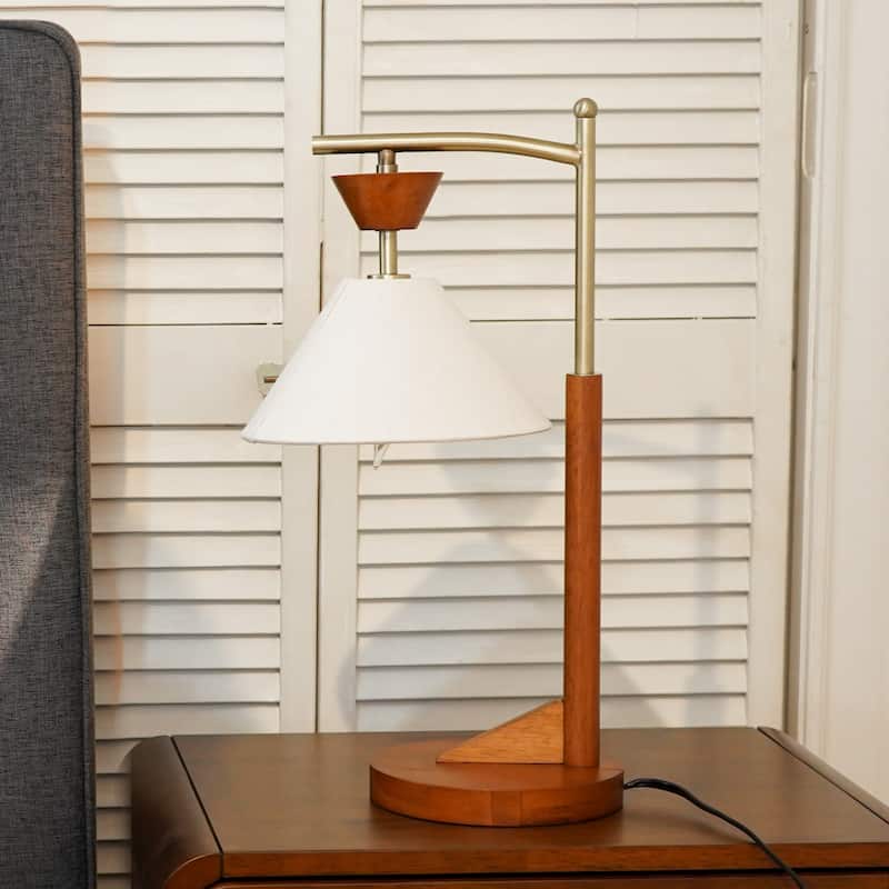 Lorient Wood and Linen Table Lamp with Brushed Gold Accents