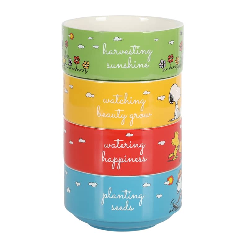 Peanuts Snoopy 4 Pack Stackable 5.5" Decorate Stoneware Bowl Set