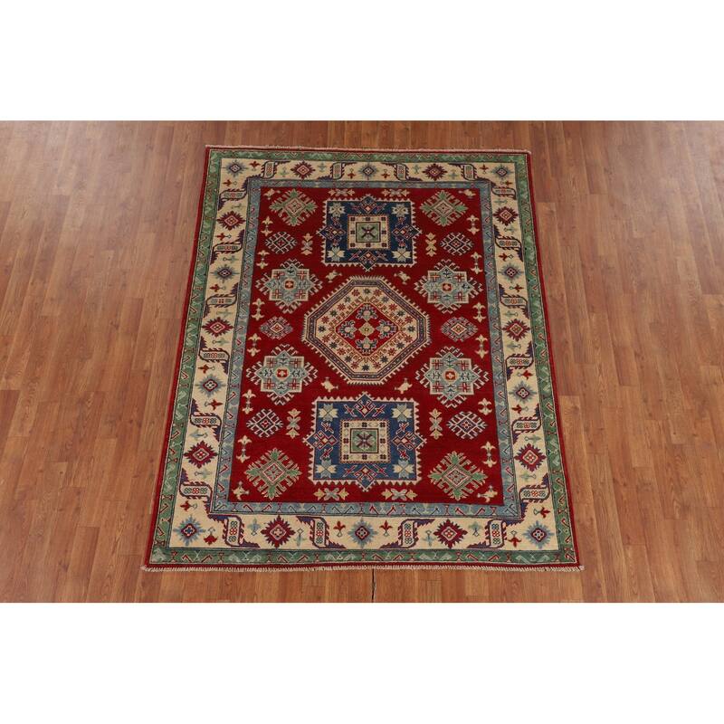 Oriental Red Kazak Area Rug Handmade Wool Carpet - 5'2" x 6'7"
