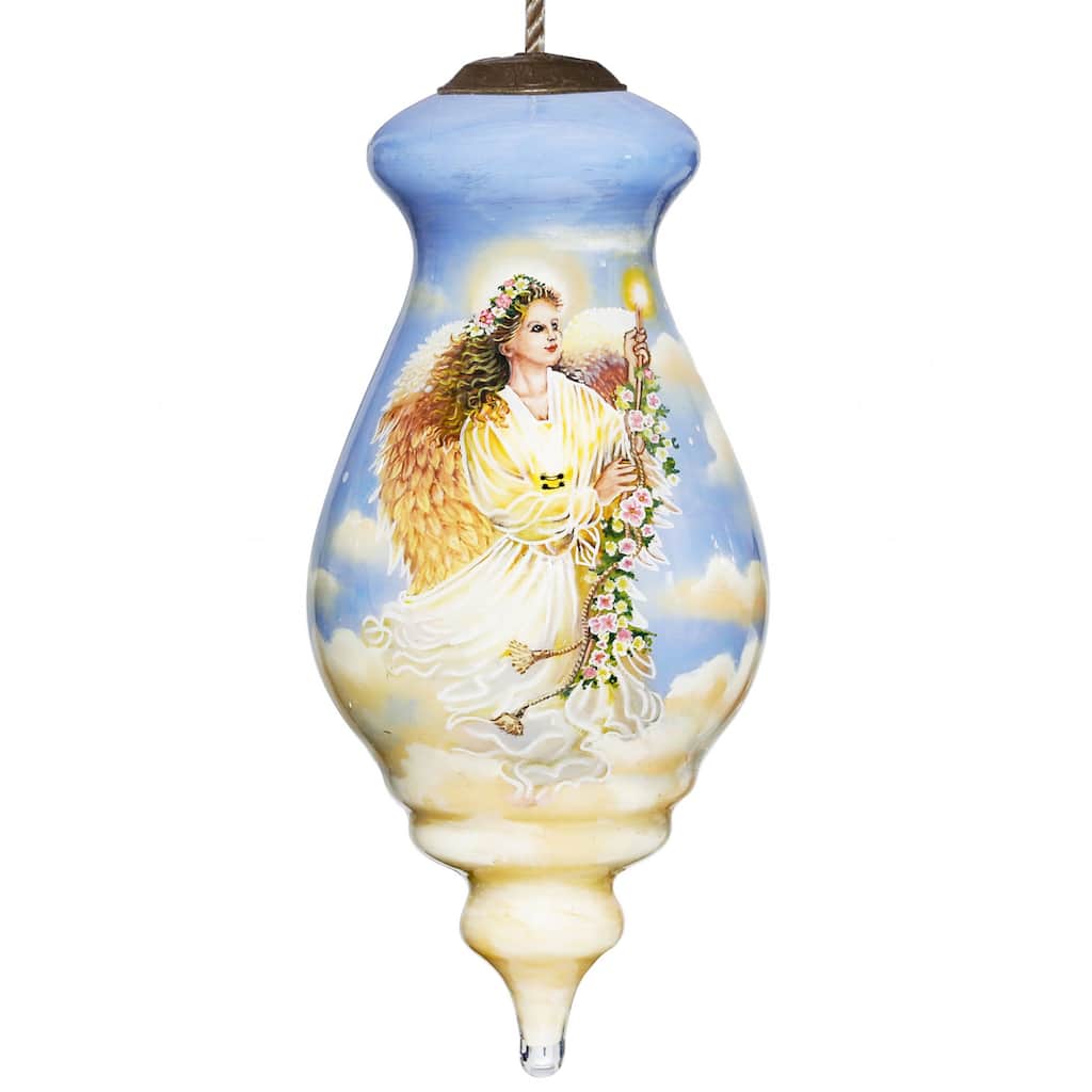 Angel Divine Hand Painted Mouth Blown Glass Ornament - 6" x 2.75" x 2.75"