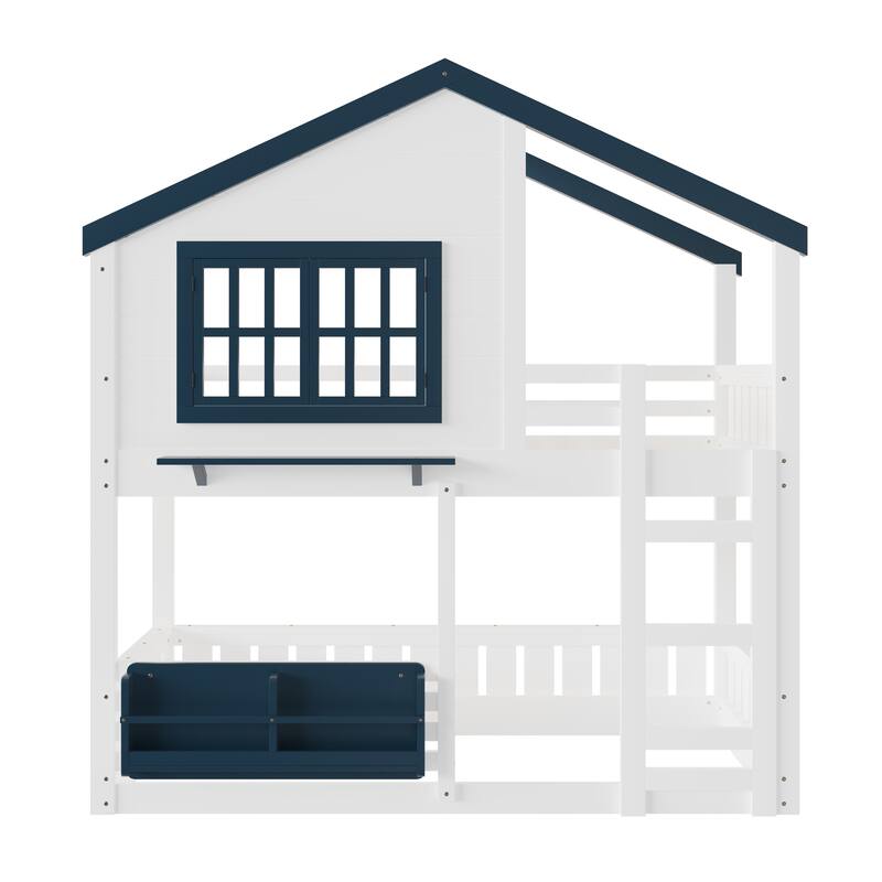 Twin Size Bunk Bed/Loft Bed with Bookshelf, House Design, High-Quality Safety Fencing