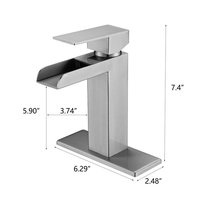 Waterfall Bathroom Faucet Single Handle Bathroom Sink Faucets 1 or 3 Hole Solid Vanity Faucet with Deck Plate & Overflow Pop