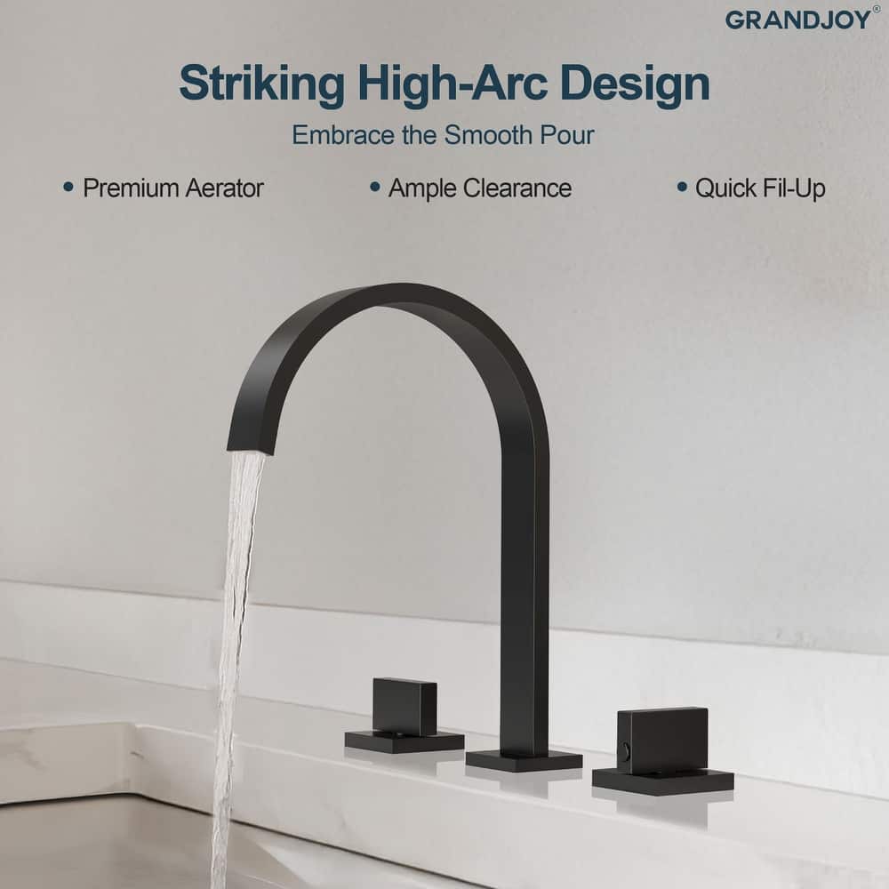 GRANDJOY High Arc Double Handle Bathroom Sink Faucet with Drain
