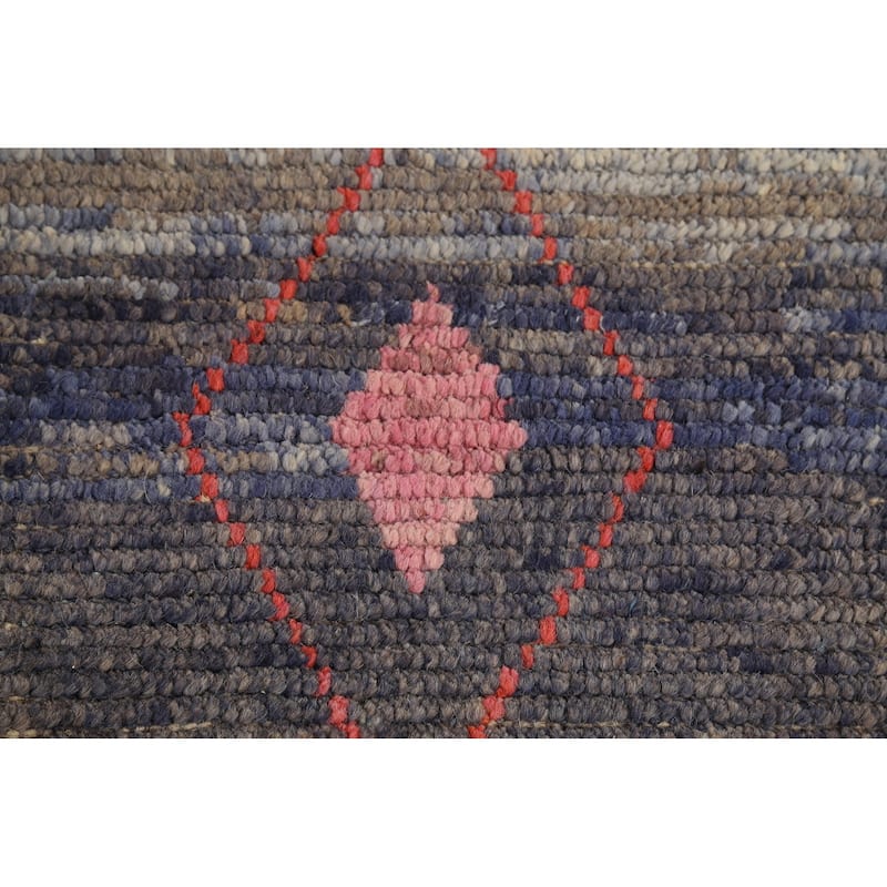 Blue Striped Moroccan Area Rug Hand-Knotted Wool Carpet - 8'2"x 12'3"