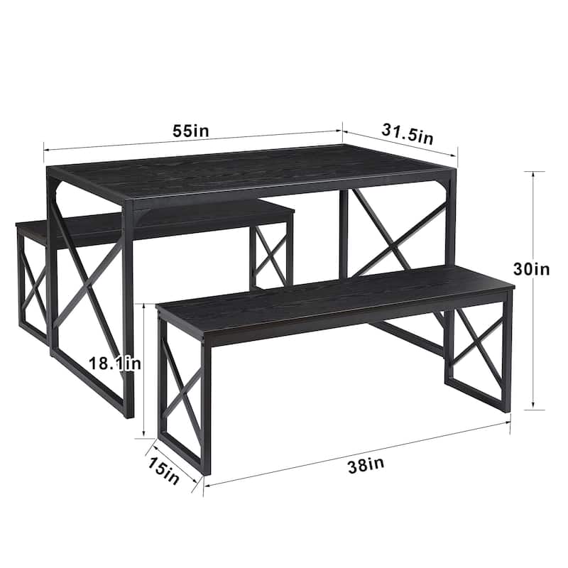 Javlergo 3-Piece Dining Table Set, 43"/55" Modern Wood Table Top Dining Table Set with Bench