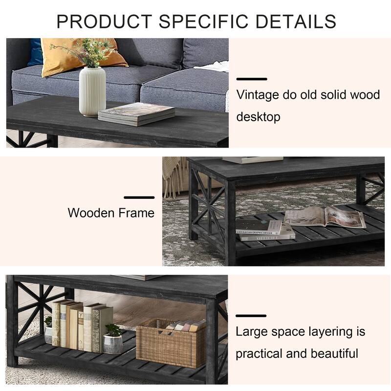 52'' W Handcrafted Coffee Table with Open Storage