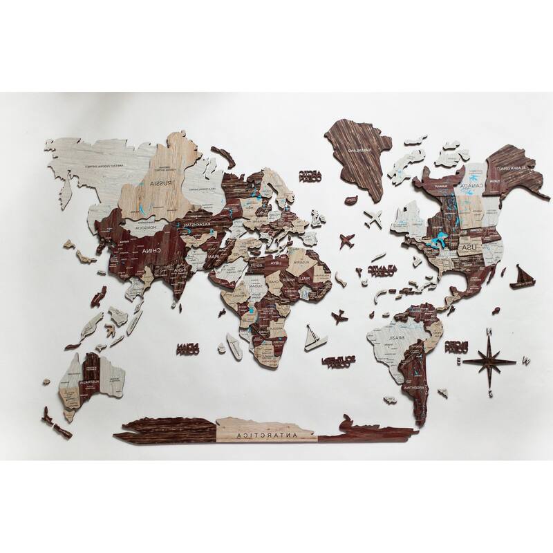 HomeRoots 24" X 39" Brown and Beige Wood World Map Hanging Dimensional Sculpture
