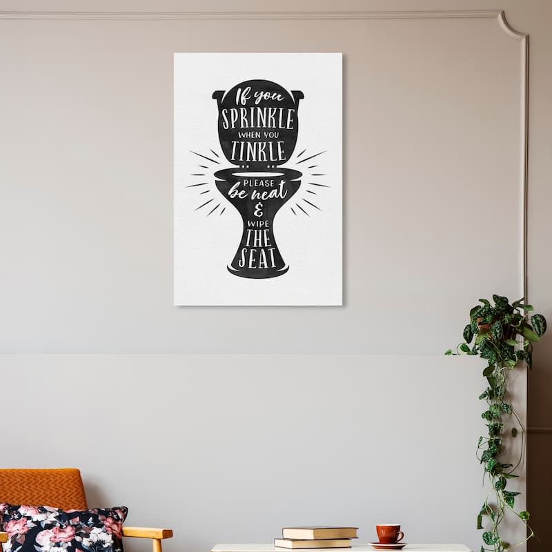 Wynwood Studio Canvas Bath and Laundry Toilet Sign Black and Modern & Contemporary Wall Art Canvas Print - 30 x 20