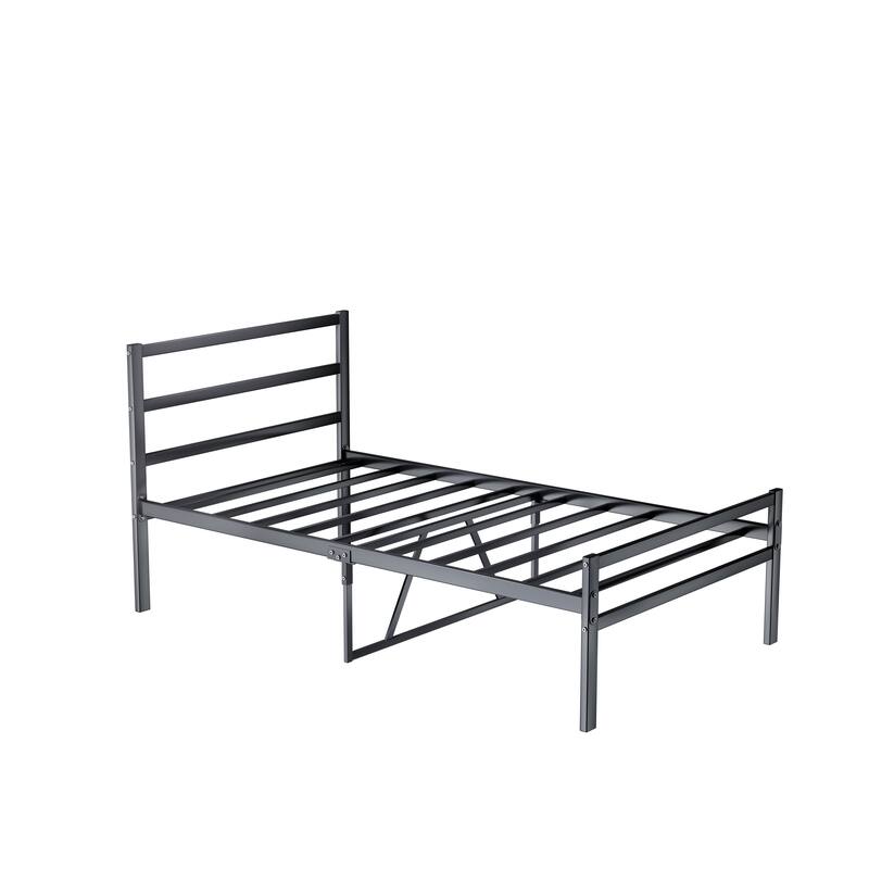 Twin Size Sturdy Metal Platform Bed with Wave Headboard and No Box Spring Needed