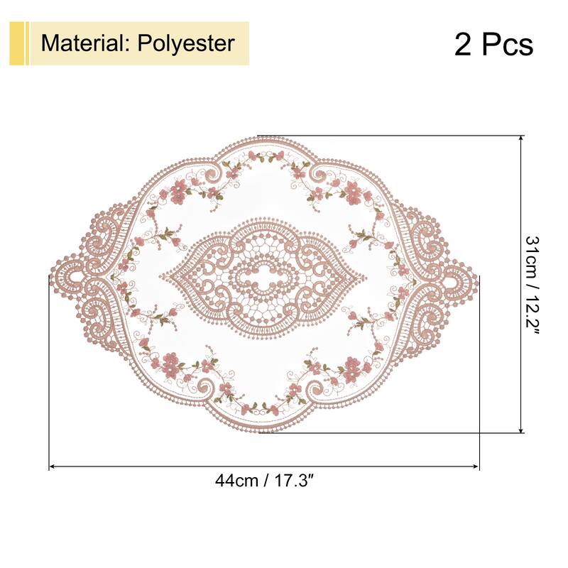 2Pack 12x17in Retro Lace Placemat Oval French Crochet Doilies Coasters - 12x17-in - Brown