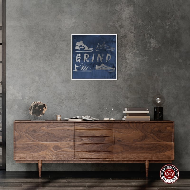 Notoriart Grind Sneakers Navy Framed Sneaker 1 Piece Canvas Wall Art