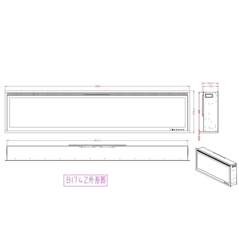 Smart 74” WiFi-Enabled Electric Fireplace ,in-Wall Recessed