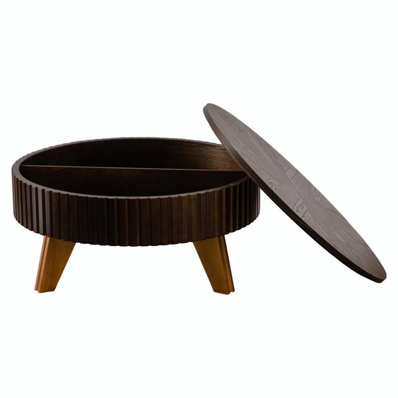 Retro Round Coffee Table with Storage