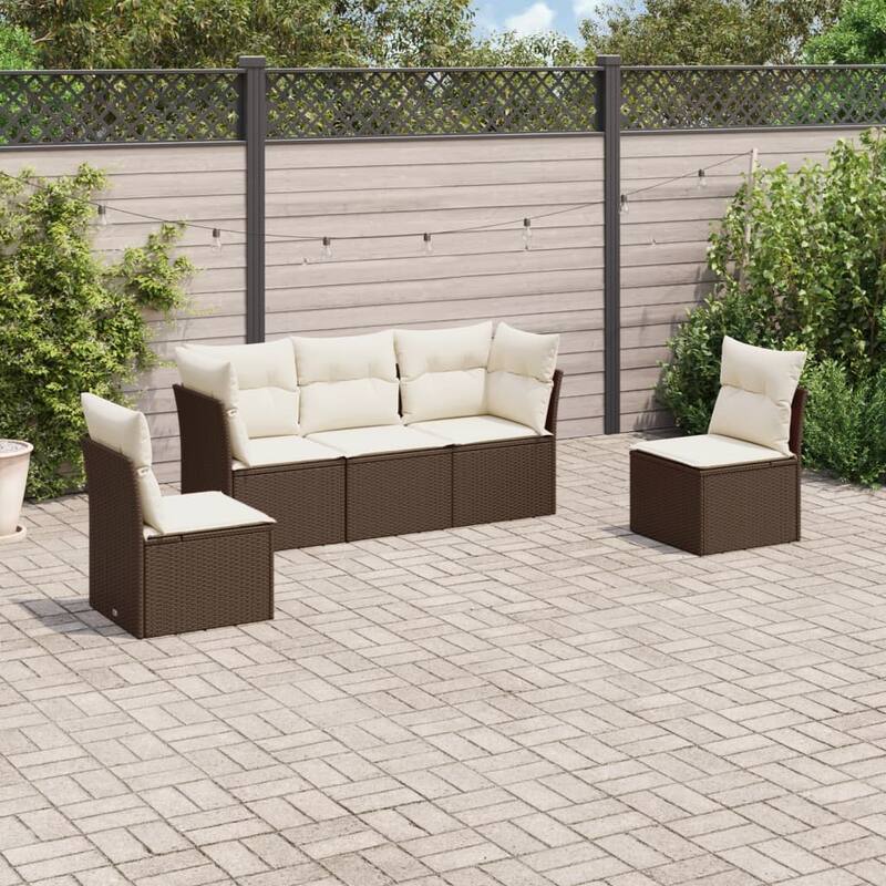 vidaXL Garden Sofa Set Brown PE rattan 5 Seater Adjustable Feet - 24.4 x 24.4 x 27.2