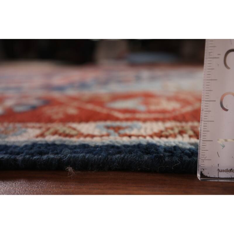 Blues & Orange Heriz Serapi Indian Area Rug Hand-Knotted Wool Carpet - 7'7" x 9'11"