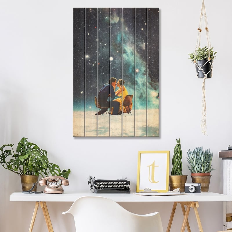 I'll Take you to the Stars for a Second Date Print On Wood by Frank Moth - Multi-Color