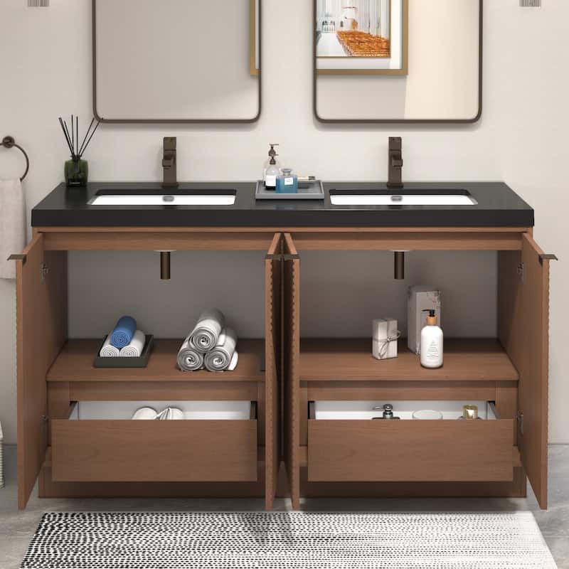 Milano 60" Freestanding Bathroom Vanity with Double Black Acrylic Sink