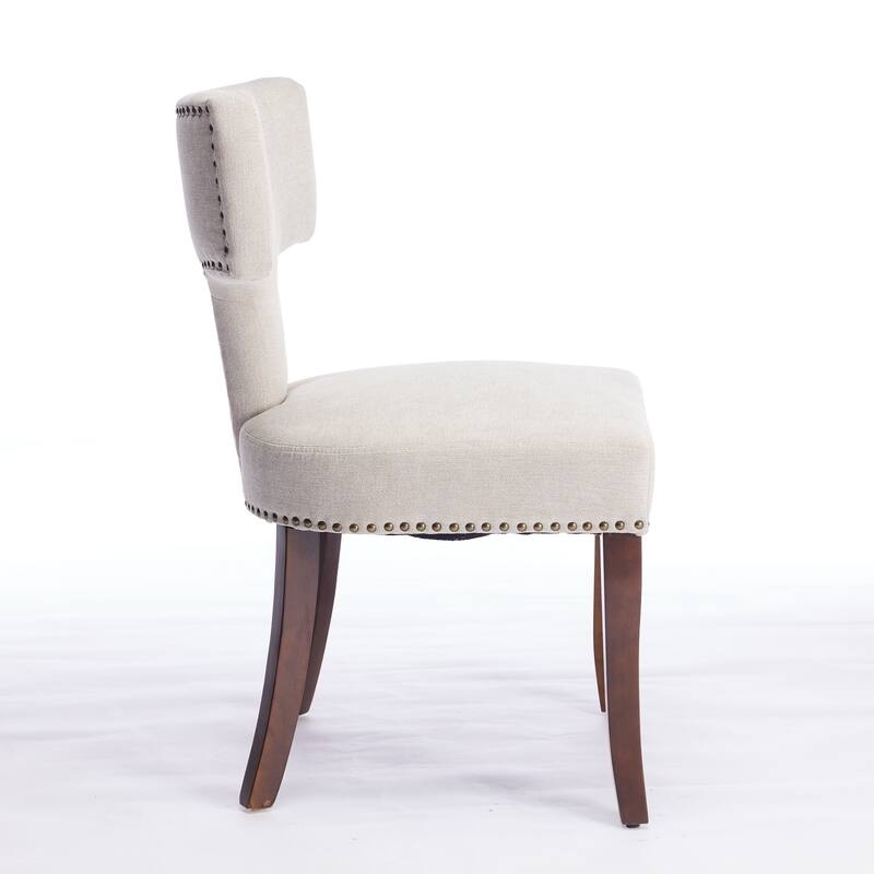 Linen Fabric Curved Backrest Counter Height Bar Stools Set of 2, Upholstered Kitchen Bar with Rubberwood Frame & Nailhead Trim